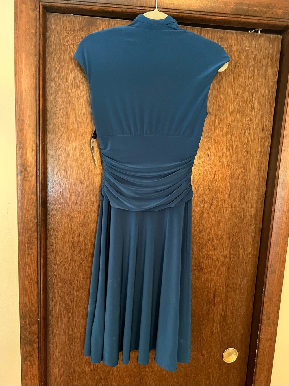 Chaps Size Small Blue Teal Draped V-Neck Midi Dress - Picture 6 of 7